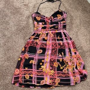 Kay Unger New York 100% Silk Floral Plaid Women's Dress